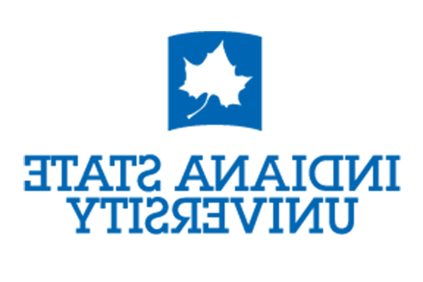 A blue logo on white background, with the top of the logo featuring a white sycamore leaf within a blue square, with blue text reading “Indiana State University” below the leaf.